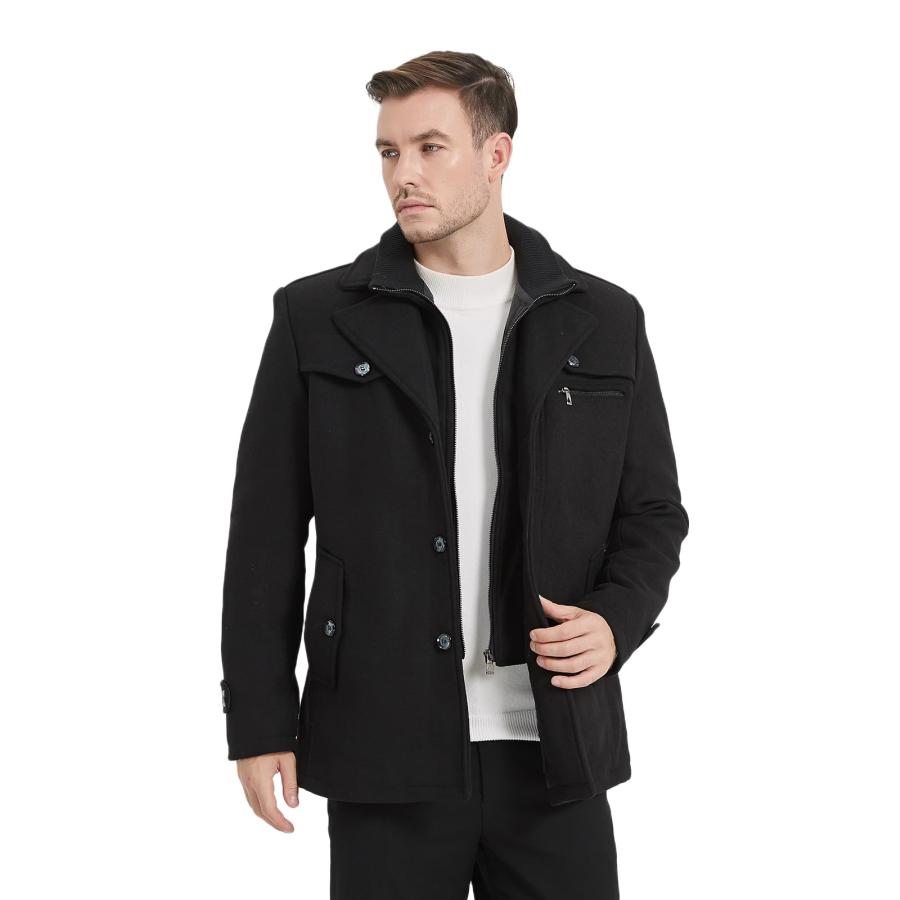 【並行輸入品】Litteking メンズ ウインターピーコート カジュアルウールトレンチコート シングルブレスト ショートウールジャケット US - 画像 (3)