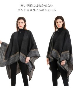 ポンチョ ポレロ ストール レディース 大判 ショール トップス 秋冬 ニット ケープコート チェック  防寒着 大判ストール ケープ アウター
