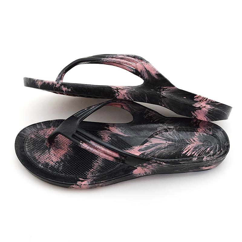 ギョサン レディース マーブル ブラック×スモーキーピンク M〜LL (PEARL パール ビーチサンダル トングサンダル 日本製) - 画像 (2)