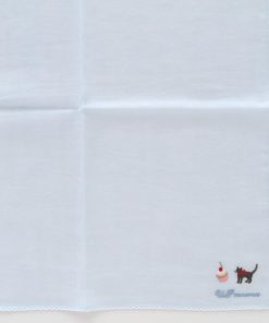 ユーピーレノマ　カーゼハンカチ　猫＆パリスイーツ刺繍　ブルー