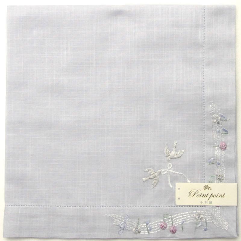 ポワンポワン ベトナム手刺繍ハンカチ 6501-02 ブルー - 画像 (2)