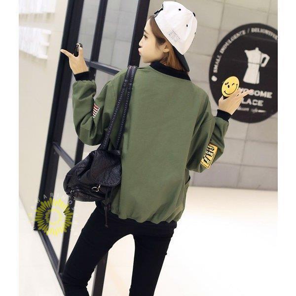 レディース 春 ブルゾン 薄手 ボンバージャケット ミリタリー 大きいサイズ ワッペン - 画像 (2)