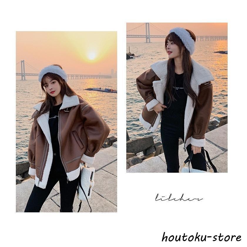 ムートン レディース 大きいサイズ フェイクムートンコート 冬 ショート丈 秋冬 冬物 アウター 無地 ライダース きれいめ フォーマル - 画像 (4)