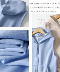 パーカー ベスト レディース 新作 前開き ノースリーブ ゆったり フード付き お洒落 秋春 夏 カジュアル 体型カバー 着痩せ 女性