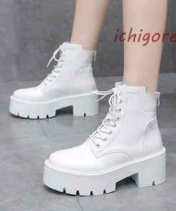 ブーツ レディース ショート 厚底 7cmヒール 黒 レースアップ 後ろジップ PUレザー おしゃれ 着脱簡単 シンプル コスプレブーツ 秋 春 夏