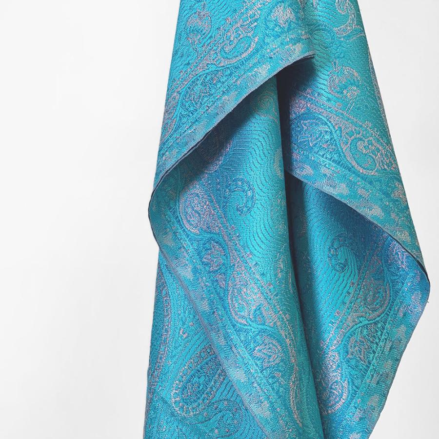 InDream ペイズリー柄 シルク ストール 大判 70cmx200cm ショール ブルー 水色 マフラ― クリスマス ギフト 誕生日 プレゼント 女性 60代 70代