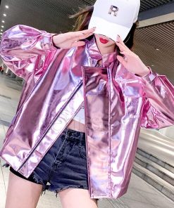 メタリックジャケット女性 スタイリッシュ 光沢 レディース 春服 アウタートップス ピカピカ 薄手 ミディアム ユニセックス トラックジャケット ライダース 派手