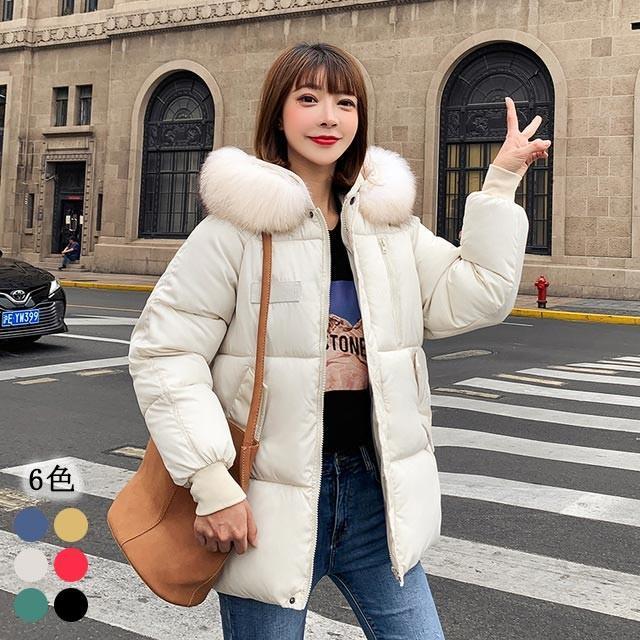 【タイムセール】中綿コート ダウンコート レディース 無地 お洒落 20代 30代 ミディアム丈コート フード付き 毛皮 ファー 保温 暖かい 冬コート 冬アウター