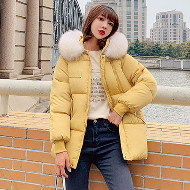 【タイムセール】中綿コート ダウンコート レディース 無地 お洒落 20代 30代 ミディアム丈コート フード付き 毛皮 ファー 保温 暖かい 冬コート 冬アウター - 画像 (3)