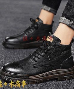 メンズ ショートブーツ カジュアルシューズ ハイカット ワニ柄 クロコダイル柄 レースアップ ワークブーツ 春 秋 冬 作業靴 厚底