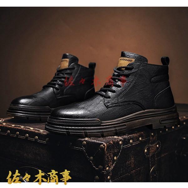 メンズ ショートブーツ カジュアルシューズ ハイカット ワニ柄 クロコダイル柄 レースアップ ワークブーツ 春 秋 冬 作業靴 厚底 - 画像 (2)