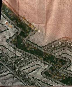 訪問着 身丈167cm 裄丈66cm M 袷 草花 梅 絞り 刺繍 オレンジ 正絹 秀品 中古