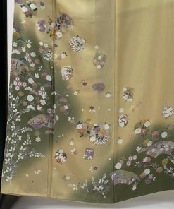 訪問着 身丈164cm 裄丈62.5cm S 袷 雪輪 扇面 金糸 金彩 ベージュ 正絹 美品 秀品 中古
