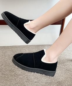 スリッポン ボアシューズ ムートン調 フラットシューズ レディース 靴 秋冬 防寒 カジュアル 厚底 3cm ラウンドトゥ スウェード調 エコファー