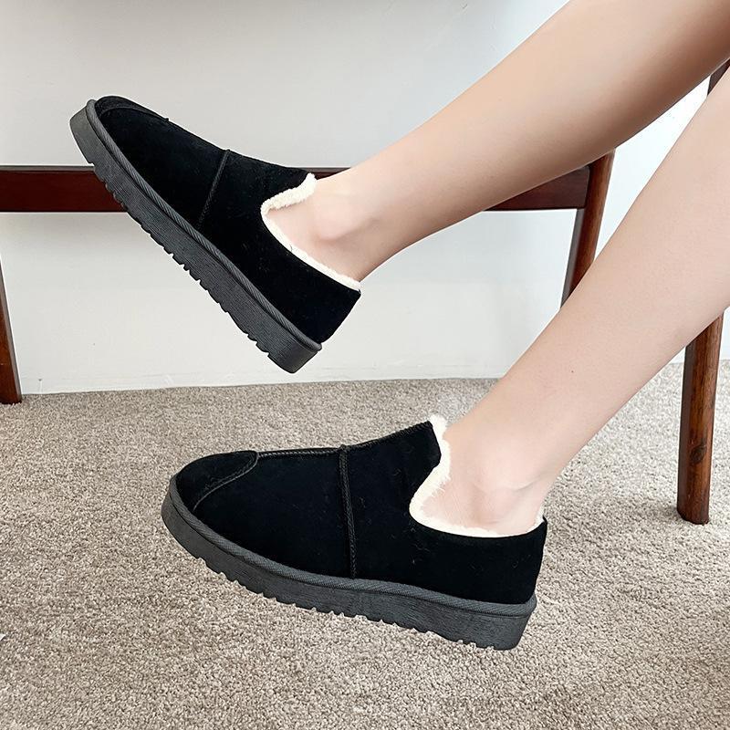 スリッポン ボアシューズ ムートン調 フラットシューズ レディース 靴 秋冬 防寒 カジュアル 厚底 3cm ラウンドトゥ スウェード調 エコファー