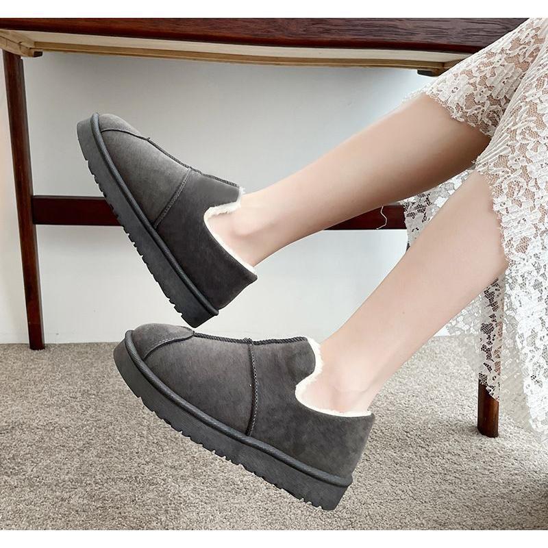 スリッポン ボアシューズ ムートン調 フラットシューズ レディース 靴 秋冬 防寒 カジュアル 厚底 3cm ラウンドトゥ スウェード調 エコファー - 画像 (2)