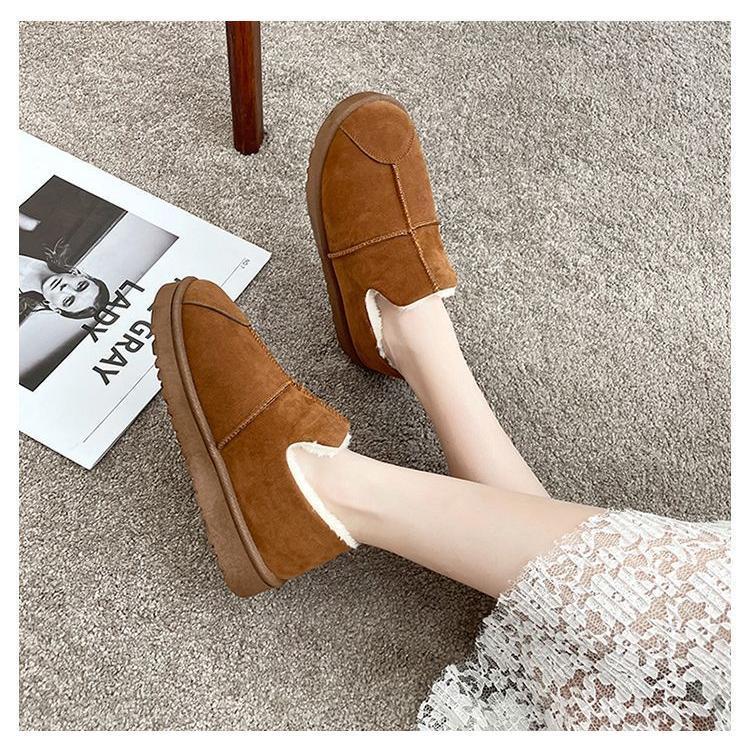 スリッポン ボアシューズ ムートン調 フラットシューズ レディース 靴 秋冬 防寒 カジュアル 厚底 3cm ラウンドトゥ スウェード調 エコファー - 画像 (3)