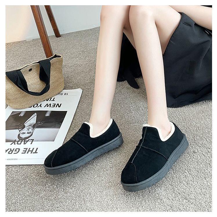 スリッポン ボアシューズ ムートン調 フラットシューズ レディース 靴 秋冬 防寒 カジュアル 厚底 3cm ラウンドトゥ スウェード調 エコファー - 画像 (4)