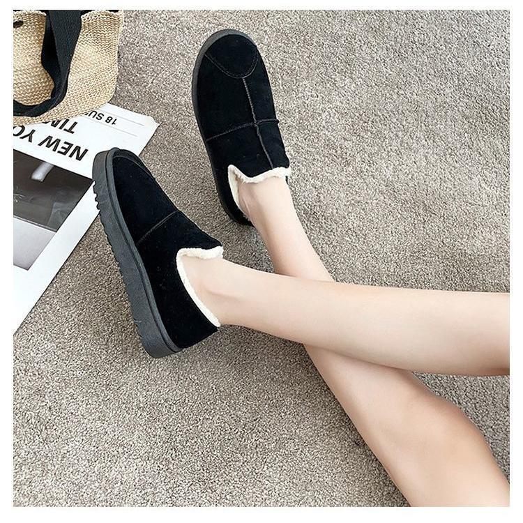 スリッポン ボアシューズ ムートン調 フラットシューズ レディース 靴 秋冬 防寒 カジュアル 厚底 3cm ラウンドトゥ スウェード調 エコファー - 画像 (5)