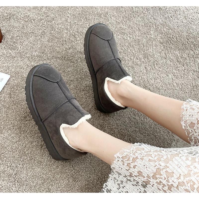 スリッポン ボアシューズ ムートン調 フラットシューズ レディース 靴 秋冬 防寒 カジュアル 厚底 3cm ラウンドトゥ スウェード調 エコファー - 画像 (7)