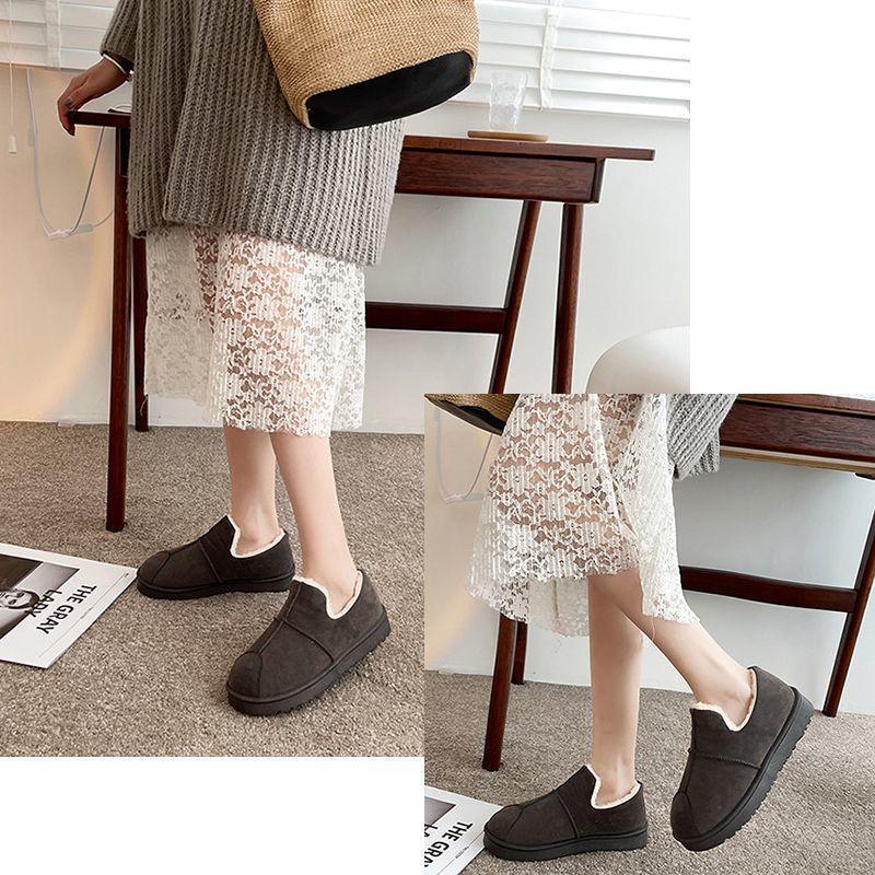 スリッポン ボアシューズ ムートン調 フラットシューズ レディース 靴 秋冬 防寒 カジュアル 厚底 3cm ラウンドトゥ スウェード調 エコファー - 画像 (9)