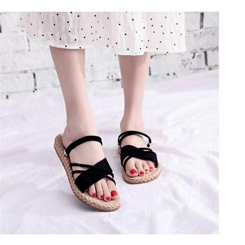 サンダル レディース サマーサンダル ヒールサンダル スリッパ ルームシューズ 両用 綿麻 通気性 韓国風 滑りにくい 歩きやすい かわいい - 画像 (6)