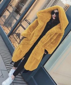 【大特価】ファーコート 毛皮コート イミテーション ラビットファー 厚手 ロング フード付き 韓国風 カジュアル 秋冬 通勤 通学 暖かい 保温