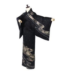 訪問着 袷 正絹 黒 刺繍 菊 梅 宝尽くし 金箔 桔梗 南天 絞り 鹿の子 流水 Sサイズ ki30959 美品 フォーマル 30代 40代 50代 送料込み