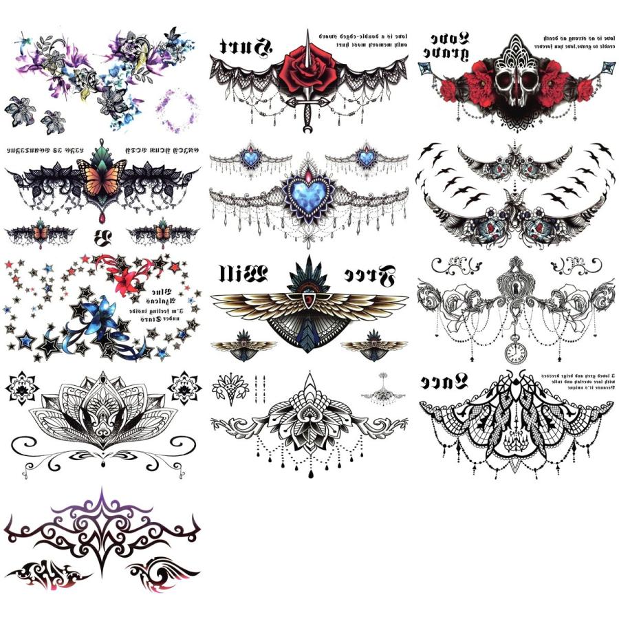 タトゥーシール 青い鳥 花 胸元 鎖骨 背中 横長 リアル 防水 長持ち 303 - 画像 (4)