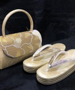 草履バッグセット 振袖用 西陣織正絹 ヒール高 ゴールド 日本製 厚底 フリーサイズ かぶせタイプ 3枚芯 訪問着 フォーマル 成人式 結婚式 卒業式 草履