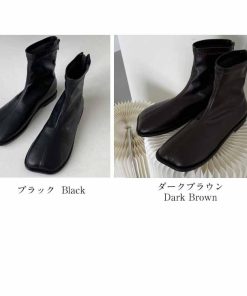 スクエアトゥ ショートブーツ 靴 ローヒール ぺたんこ ファスナー 合皮 韓国ファッション【ash209-029】【即納:1-5営業日】【送料無料】宅込
