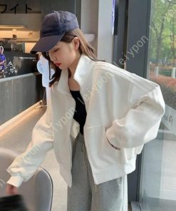 長袖 ブルゾン ジャンパー レディース 秋物 ジャケット ショート丈 無地 かわいい スタジャン 野球服 ゆったり シンプル きれいめ 通勤 通学 清々しい
