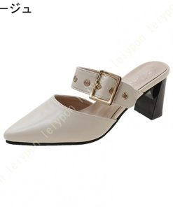 ミュール パンプス チャンキーヒール ポインテッドトゥ 前ふさがり レディース ストラップ サンダル 歩きやすい 履きやすい 疲れない オフィスサンダル