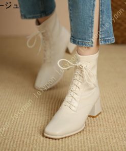ブーティー レディース ブーツ 編み上げ 履きやすい ショートブーツ 大きいサイズ ブーティ 成人式 袴用 編み上げブーツ アンクルブーツ ローヒール 5cm