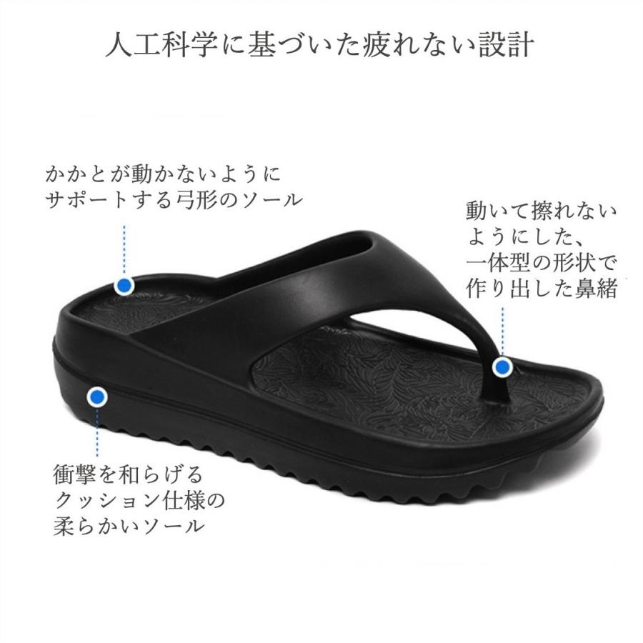 【在庫処分セール】 ビーチサンダル メンズ レディース 厚底 リカバリーサンダル 痛くない 疲れない おしゃれ トングサンダル スポーツサンダル - 画像 (4)