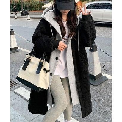 ミニミニストア miniministore ボアロングパーカーレイヤード風ボアコート (グレー) - 画像 (2)