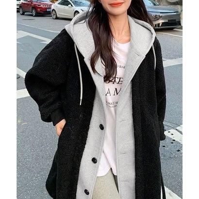 ミニミニストア miniministore ボアロングパーカーレイヤード風ボアコート (グレー) - 画像 (3)