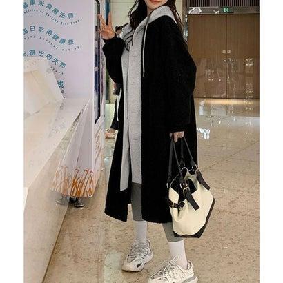 ミニミニストア miniministore ボアロングパーカーレイヤード風ボアコート (グレー) - 画像 (4)