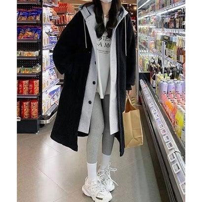 ミニミニストア miniministore ボアロングパーカーレイヤード風ボアコート (グレー) - 画像 (5)