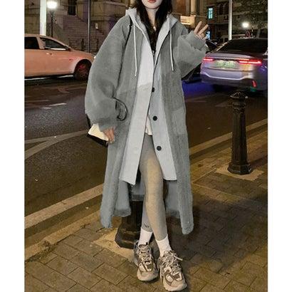 ミニミニストア miniministore ボアロングパーカーレイヤード風ボアコート (グレー) - 画像 (6)