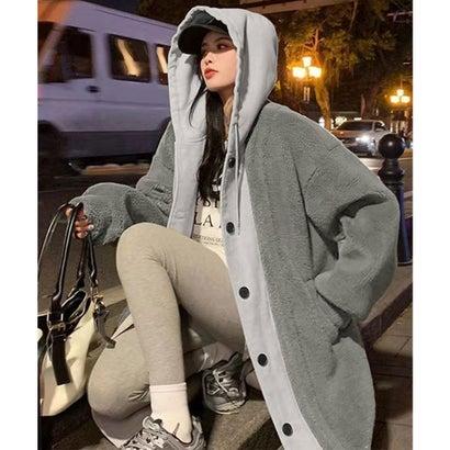 ミニミニストア miniministore ボアロングパーカーレイヤード風ボアコート (グレー) - 画像 (7)