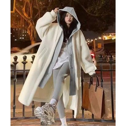 ミニミニストア miniministore ボアロングパーカーレイヤード風ボアコート (グレー) - 画像 (8)