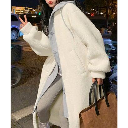 ミニミニストア miniministore ボアロングパーカーレイヤード風ボアコート (グレー) - 画像 (9)