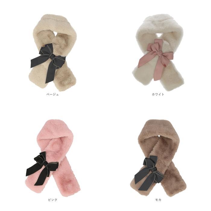 ☆ ベージュ ダブルリボンティペット ティペット マフラー 襟巻き 首巻き レディース 女性 女の子 ネックウォーマー 冬小物 秋冬 - 画像 (9)