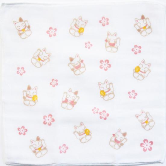 ギフト プチギフト プレゼント 和柄 /晒8重 ガーゼ ハンカチ 招き猫/日本製 ガーゼハンカチ おしゃれ かわいい