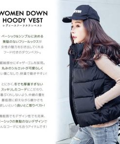 【在庫処分セール！送料無料！】レディース 中綿 ダウン コットン ベスト ダウンベスト アウター フード 冬 秋冬 防寒 暖かい 羽織り ブラック ホワイト 白 黒