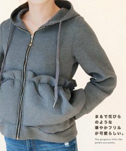 【在庫処分セール！送料無料！】 レディース アウター フリルパーカー ウエストフリル パーカー ジップパーカー フード付き フリル ボンディング 秋 冬