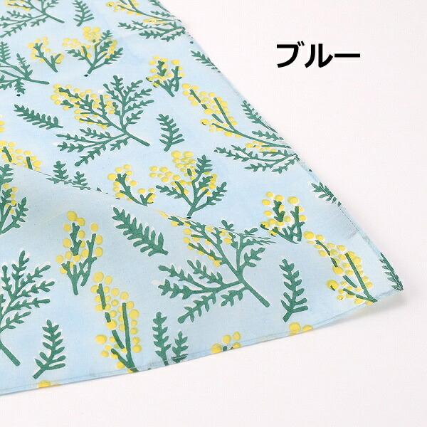 ハンカチ ミモザ フラワー お花 ブルー ホワイト 白 shesay 志成販売 304942 コットン 綿 100% 総柄 ハンカチーフ はんかち 女性用 女性 かわいい おしゃれ - 画像 (2)