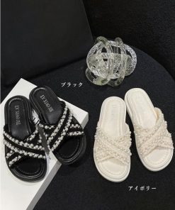 miniministore 厚底サンダル パール付き クロスサンダル