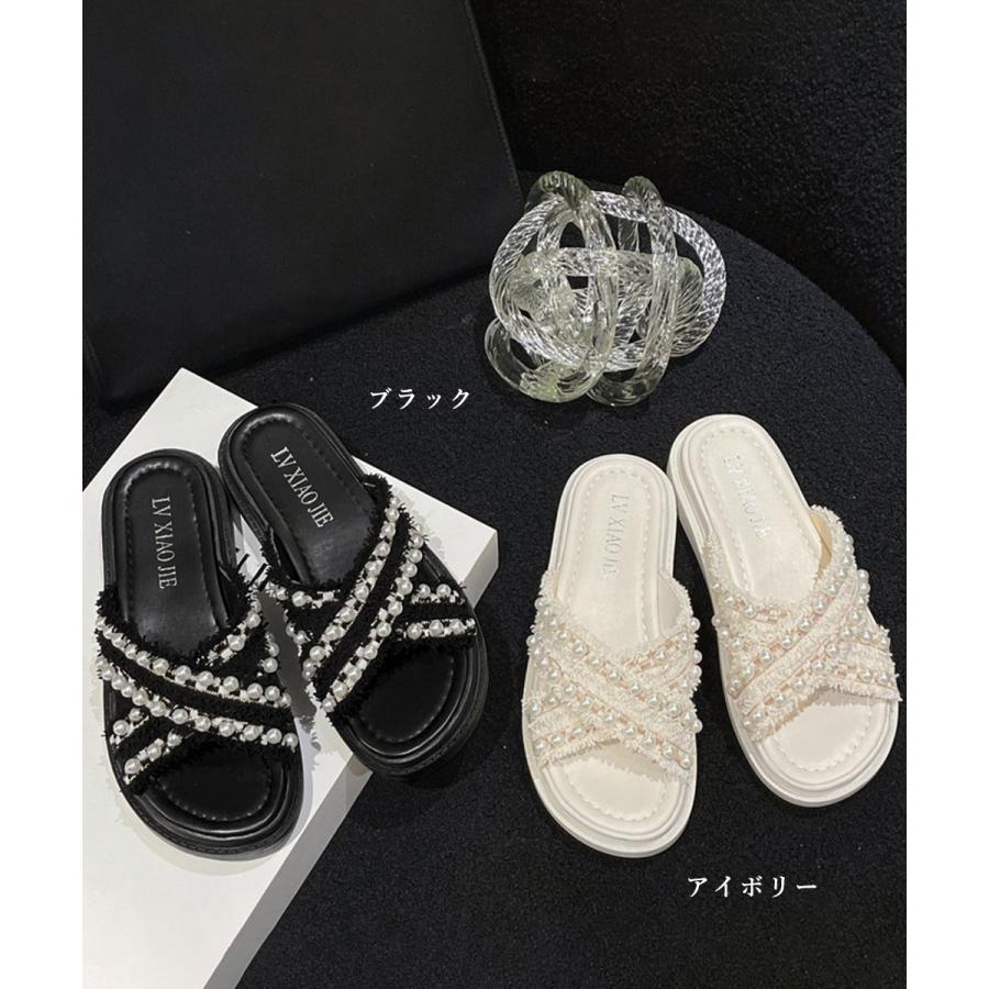 miniministore 厚底サンダル パール付き クロスサンダル